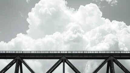 Obraz premium Black bridge against large, puffy white clouds.