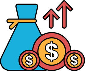 A bag with a bunch of coins and a dollar sign