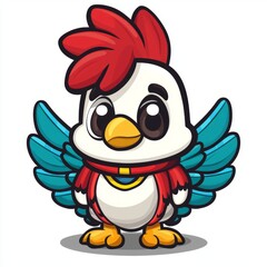 A Cute Cartoon Rooster With Teal Wings