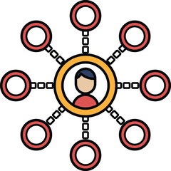 A person is in the center of a circle with many other circles surrounding them