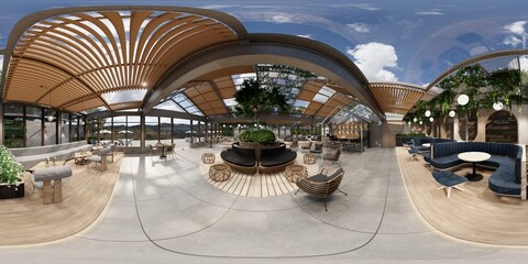 360 panorama VR , 3d rendering of interior modern cafe restaurant. © anon