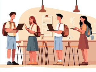 Students engaging in collaborative learning classroom digital interaction educational environment group perspective