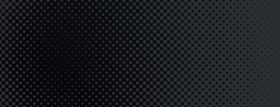 Dark black background with a subtle halftone pattern. The black background has a sleek, textured style, enhancing depth and elegance. Minimal black abstract vector background, dark halftone wallpaper