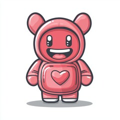 Naklejka premium Adorable Pink Bear Character Wearing Heart Outfit