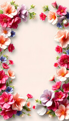 floral frame in bright colors is realistic for wedding invitation invites, wallpapers, fashion, background, texture, and wrapping, retro style, with white tones