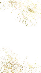 Vertical luxury Gold Foil Frame. Sparkle splatter border. Golden brush stroke on transparent background. A swirl of gold sequins. To advertise a product, wedding card, banner, and social media.