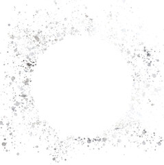 Silver metal frame. Silver sparkling ring with silver glitter isolated on transparent background light ring. Round shiny frame. Festive background with silver glitter and confetti for celebration.