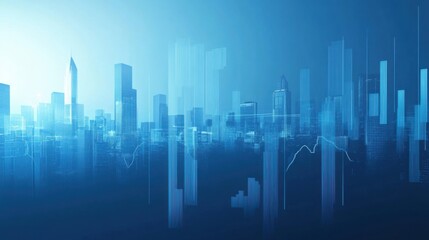 Obraz premium Abstract Digital Cityscape with Skyscrapers and Geometric Shapes Representing Urban Development and Technological Advancement in Blue Tones