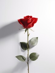 Minimalist Single Red Rose on White Background