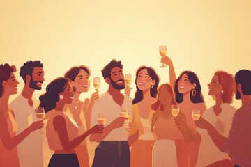 Group of friends celebrating with drinks at a joyful gathering
