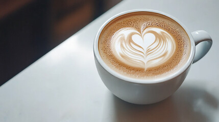 Coffee with a heart-shaped design on the foam for Valentine's Day