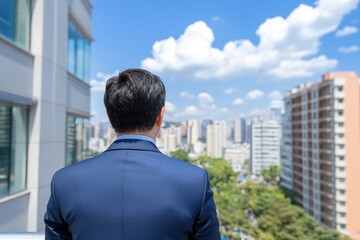 Fototapeta na wymiar Businessman city view rooftop success future
