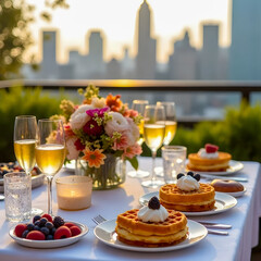 Naklejka premium Elegant Rooftop Brunch with Waffles