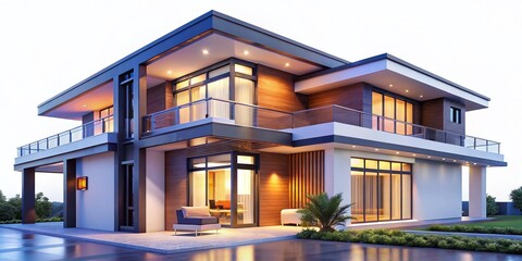 Obraz premium Modern 3D House Model Architectural Design White Background