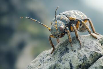 Ant climbing on rocky surface in natural environment during daylight hours