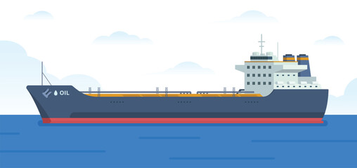 Obraz premium Oil Tanker Ship Vector Illustration. Fully Editable Element. Easy to Edit and Customize 