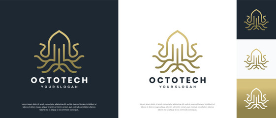 Octopus logo design. Octopus logo template made with lines.