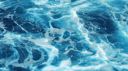 Obraz premium Pure blue turquoise water texture of the ocean sea with foam from and waves