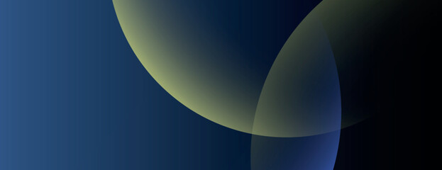 Abstract background with a dark blue background featuring overlapping translucent circles. Blue and yellow hues create a smooth texture. Minimal abstract circles vector gradient background
