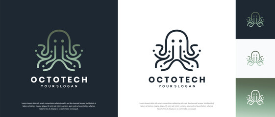 Octopus logo design. Octopus logo template made with lines.