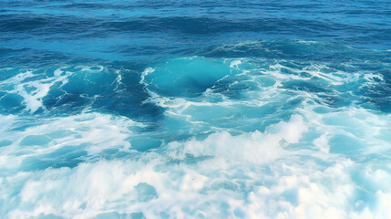 Fototapeta premium Pure blue turquoise water texture of the ocean sea with foam from and waves