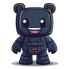 Happy Dark Bear Robot Cartoon Character Design
