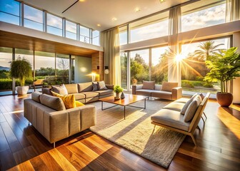 Fototapeta premium Modern Elegant Living Room with Natural Light - Contemporary Home Interior Design Stock Photo