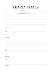 Yearly Goals Planner Template On Two Pages   Elegant Minimalist Productivity Planner