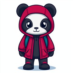 Adorable Panda Wearing Red Hooded Jacket