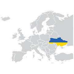 Map of Europe with flag of Ukraine. Ukraine map