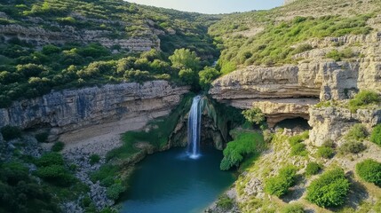 Obraz premium Awe-Inspiring Waterfall Cascading Through a Rocky Canyon, A Breathtaking Natural Wonder