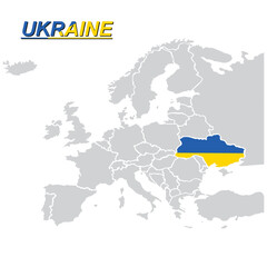 Map of Europe with flag of Ukraine. Ukraine map