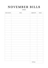 January to December Bills Planner Template  Elegant Minimalist Finance Planner