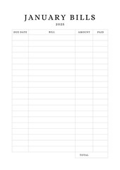 January to December Bills Planner Template  Elegant Minimalist Finance Planner