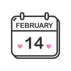 February 14, calendar with heart icon isolated vector illustration.
