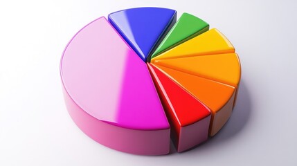 Obraz premium Circular pie chart in vibrant colors on a clean, white background, with individual segments highlighted to show data distribution