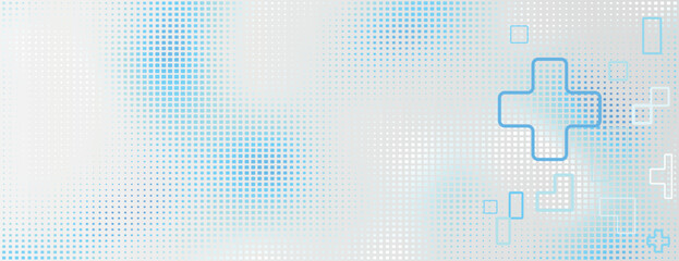 Abstract background with a blue and white gradient. The background features a dotted texture with blue geometric shapes and a blue hue. Minimal halftone dotted texture vector background