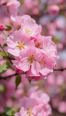 Fototapeta premium Spring flowers background with pink blossom, Dreamy, with white tones