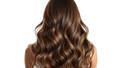 Fototapeta premium Beautiful model girl with Brown hair strand,silky healthy chestnut wavy hair strand,hair wavy ribbon, with smooth,Keratin straightening,Treatment,straight long hair,procedures,Smooth hairstyle.