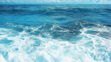 Fototapeta premium Pure blue turquoise water texture of the ocean sea with foam from and waves