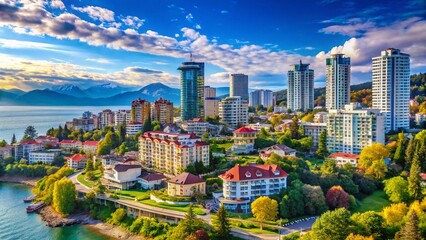 Naklejka premium Modern Sochi Architecture: Sleek Skyscrapers & Coastal Views