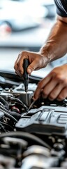 Car maintenance action auto repair shop hands-on mechanics indoor environment close-up viewpoint automotive concept
