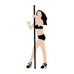 Vector silhouette of girl and pole on a white background. Pole dance illustration for fitness, striptease dancers, exotic dance.