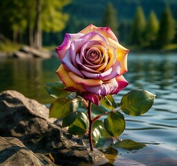 pink rose in water