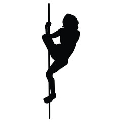 Vector silhouette of girl and pole on a white background. Pole dance illustration for fitness, striptease dancers, exotic dance.