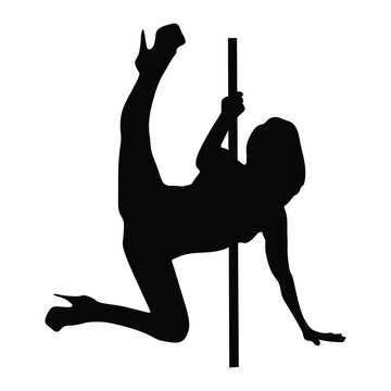 Vector silhouette of girl and pole on a white background. Pole dance illustration for fitness, striptease dancers, exotic dance.