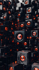 Fototapeta premium Dynamic abstract speaker arrangement in black and red