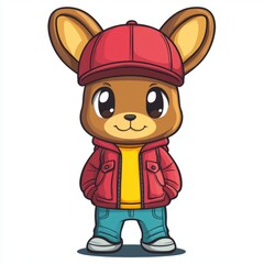 Naklejka premium Adorable Cartoon Kangaroo Wearing Stylish Red Outfit