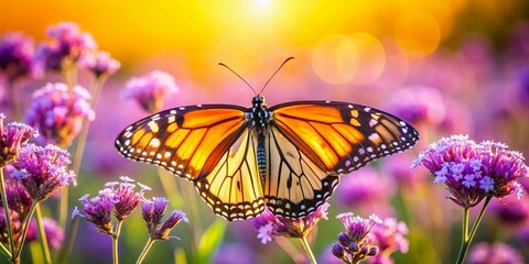Monarch Butterfly on Wildflowers, Vibrant Nature Landscape Photography