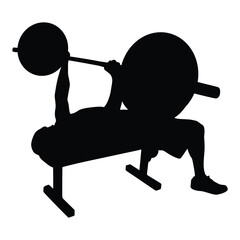 A weight lifting muscle man or bodybuilder weightlifting weights in silhouette